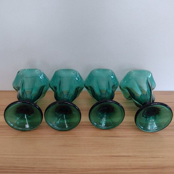 Vintage (4) Anchor Hocking Emerald Green Glass Ice Cream Dishes Tulip Footed - Picture 3 of 8